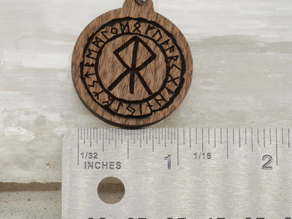 Walnut Courage Bind Rune Pendant – Norse Pagan Witch Necklace