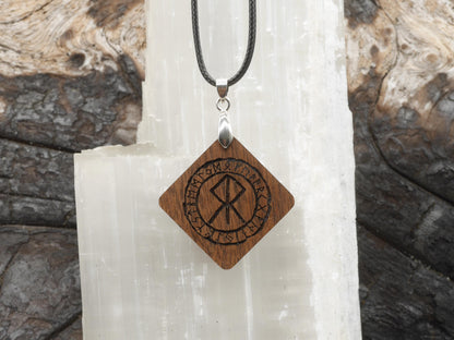 Walnut Courage Bind Rune Pendant – Norse Pagan Diamond Necklace