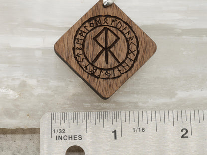 Walnut Courage Bind Rune Pendant – Norse Pagan Diamond Necklace