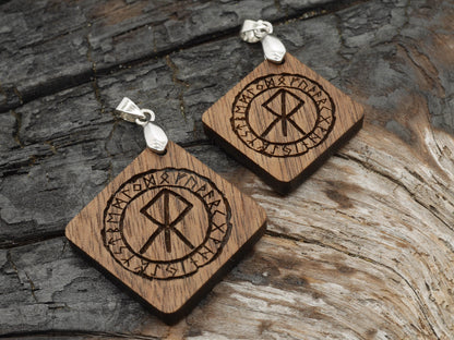 Walnut Courage Bind Rune Pendant – Norse Pagan Diamond Necklace