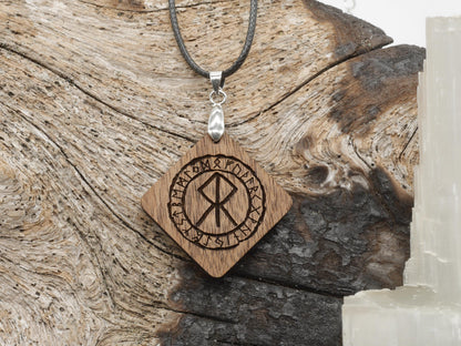 Walnut Courage Bind Rune Pendant – Norse Pagan Diamond Necklace