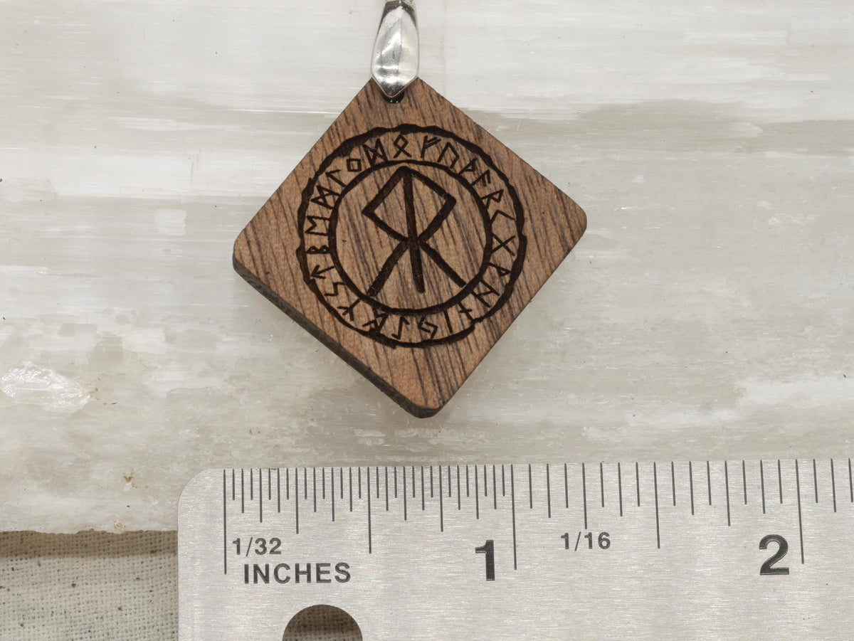 Walnut Courage Bind Rune Pendant – Norse Pagan Diamond Necklace