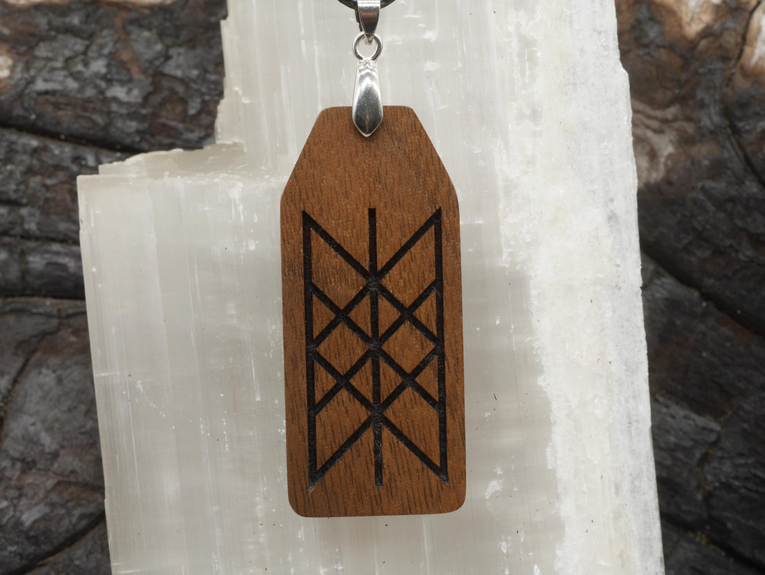 Web of Wyrd Walnut Wood Pendant - Witchy Pagan Necklace