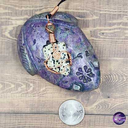 Dalmatian Jasper Wire Wrap Crystal Necklace, Copper Metaphysical Jewelry JN186