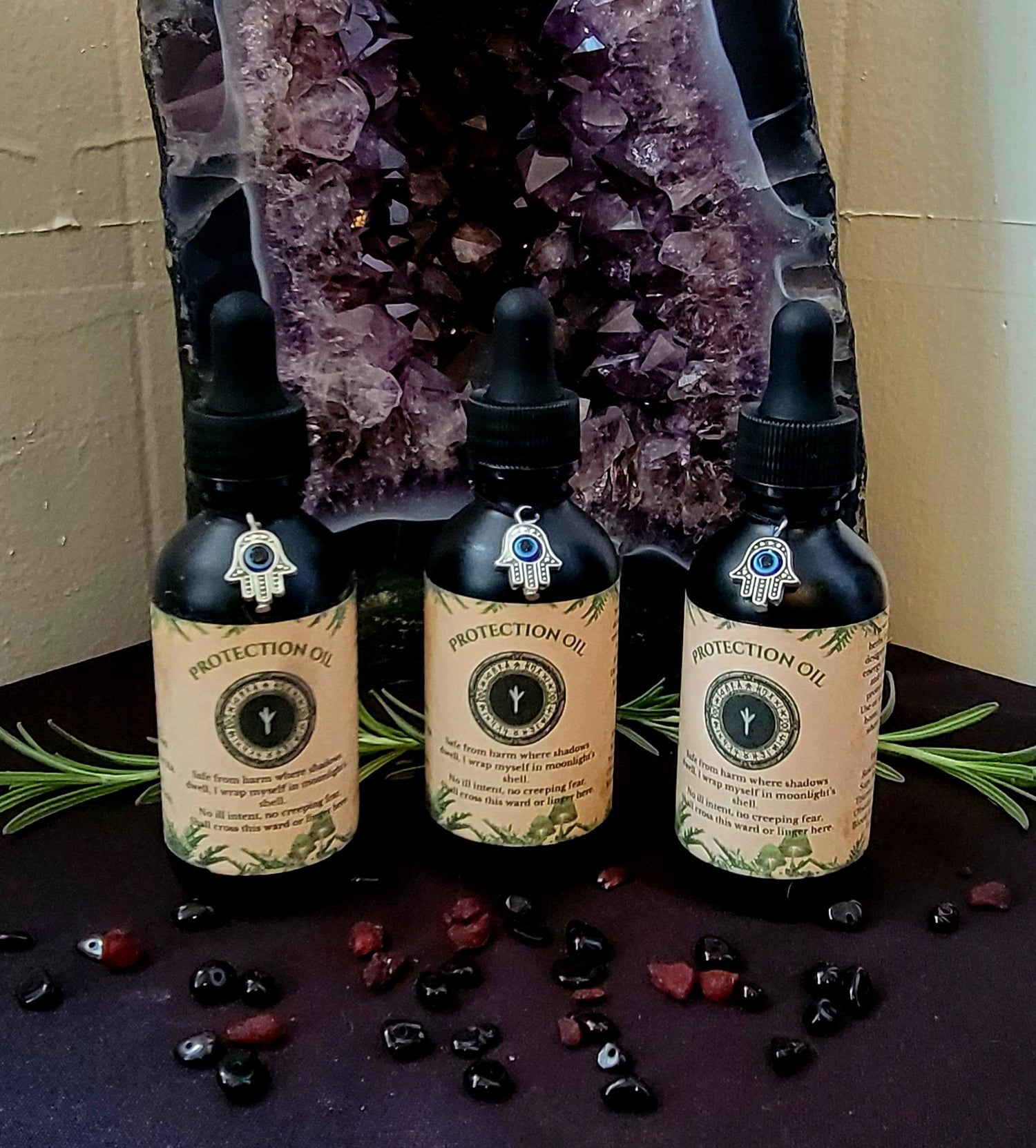 Energetic Protection Oil – Luxe Anointing Blend for Warding &amp; Ritual Use | Botanical + Crystal Infusion