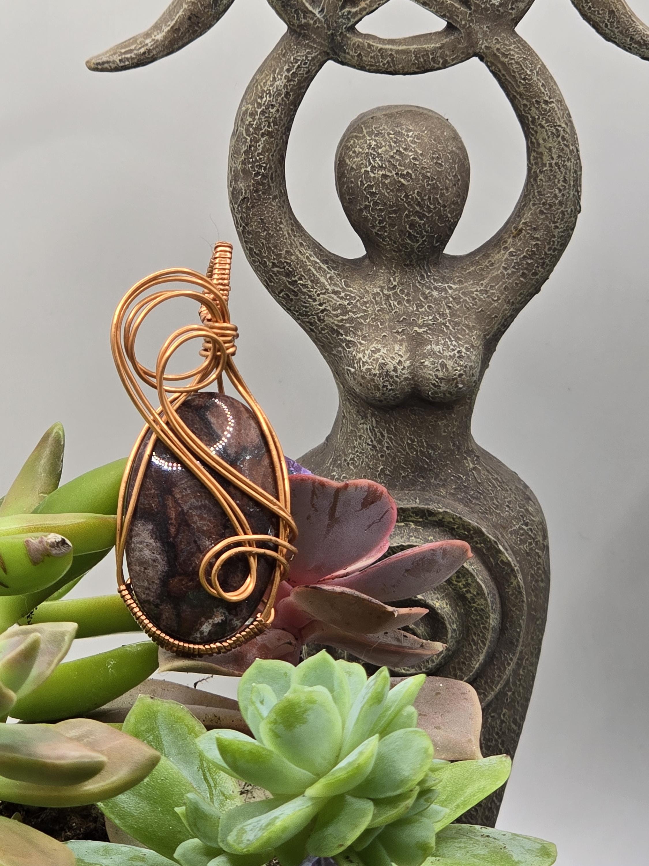 Hand-crafted Wire Wrapped Brecciated Jasper Crystal Pendant