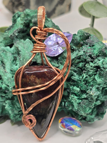 Hand-crafted Wire Wrapped Dragon Blood Jasper Crystal Pendant