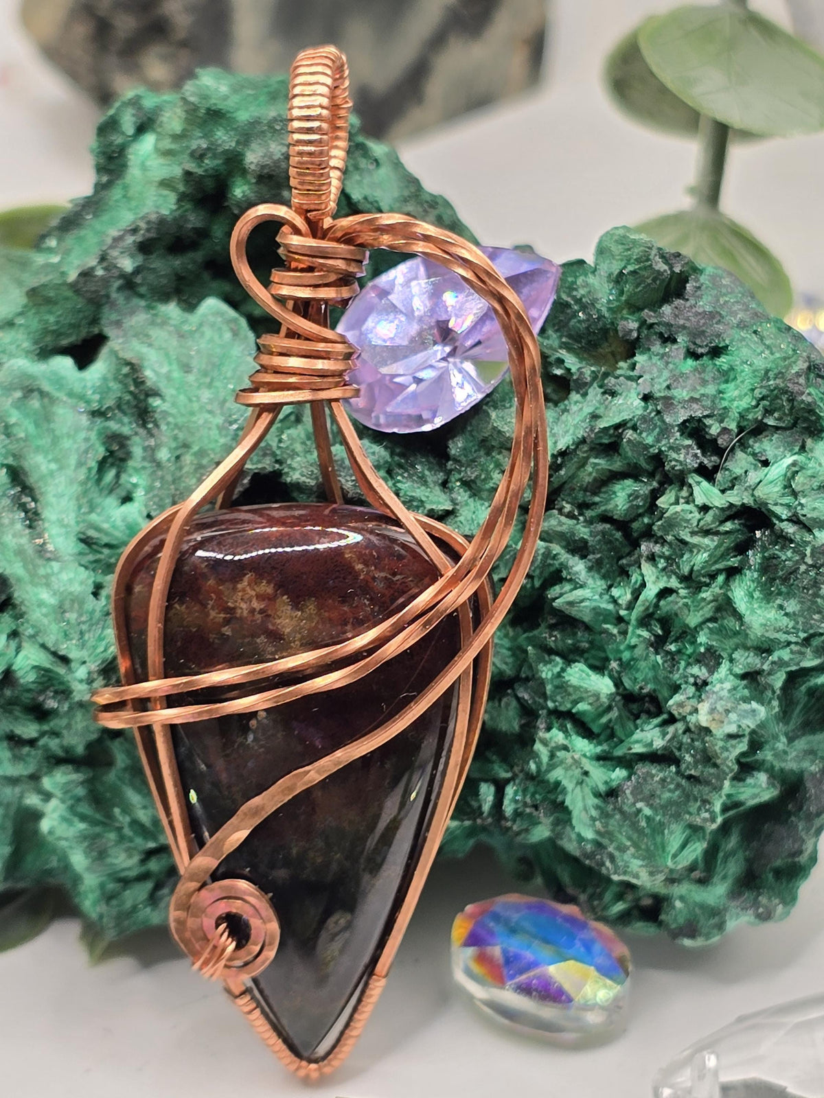 Hand-crafted Wire Wrapped Dragon Blood Jasper Crystal Pendant