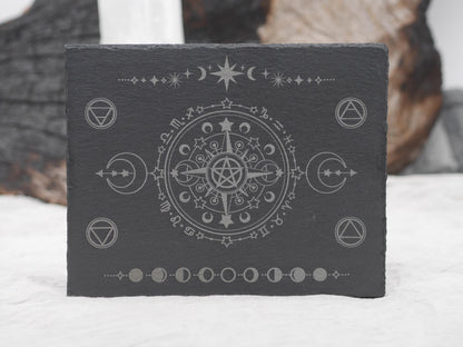Engraved Slate Altar Tray: Sacred Symbols, Alchemy, Astrology