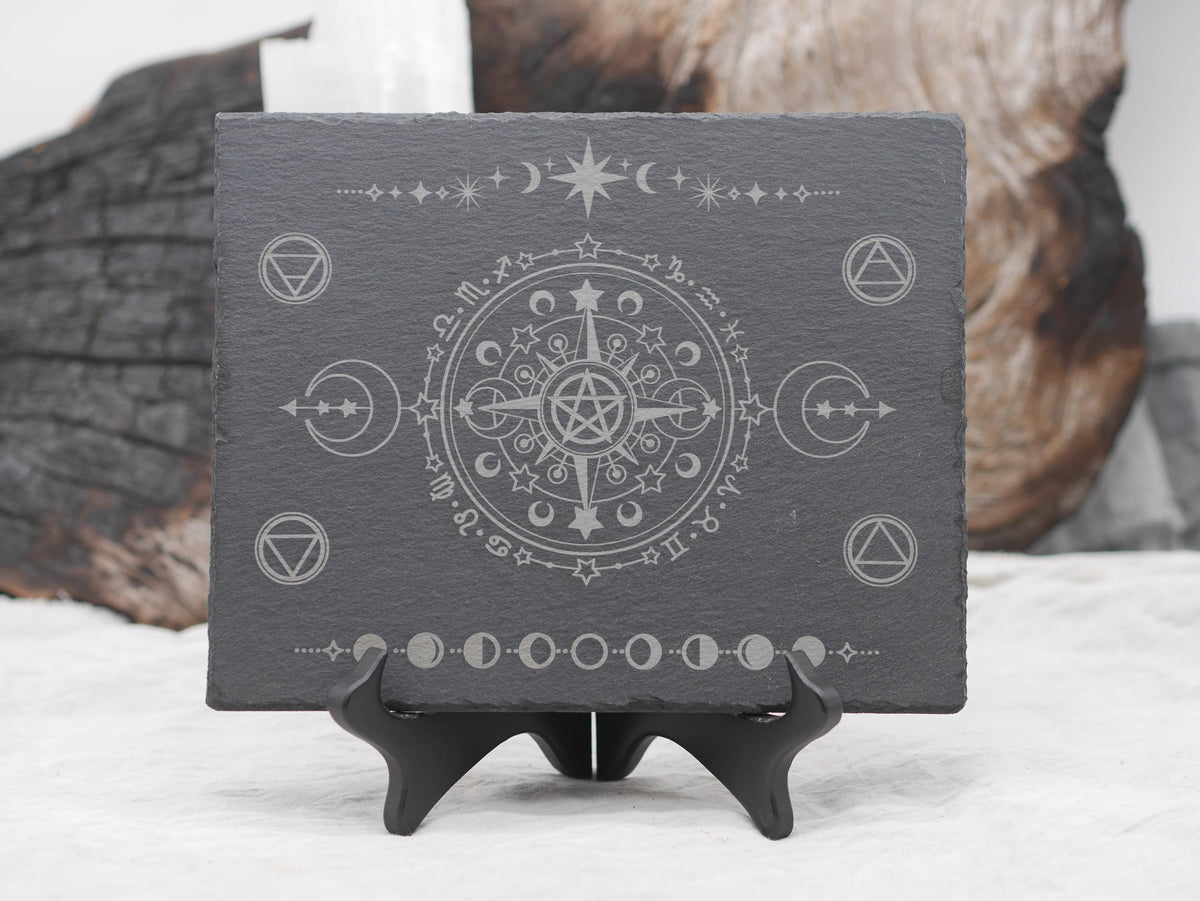 Engraved Slate Altar Tray: Sacred Symbols, Alchemy, Astrology