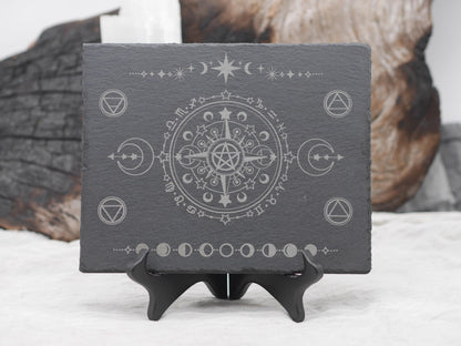 Engraved Slate Altar Tray: Sacred Symbols, Alchemy, Astrology
