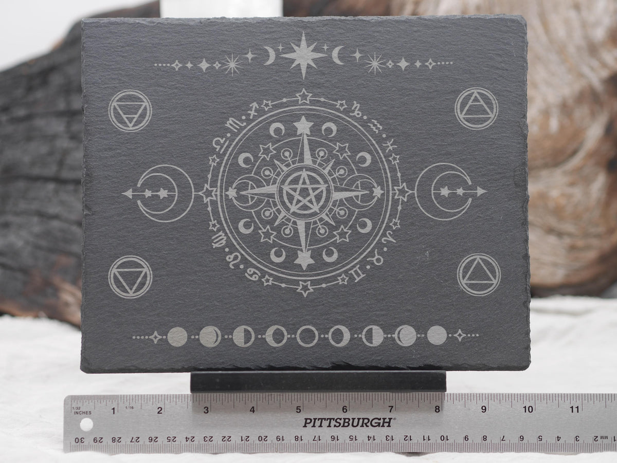 Engraved Slate Altar Tray: Sacred Symbols, Alchemy, Astrology