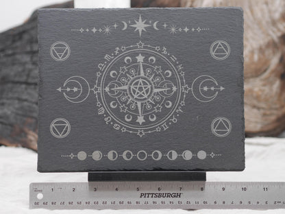 Engraved Slate Altar Tray: Sacred Symbols, Alchemy, Astrology