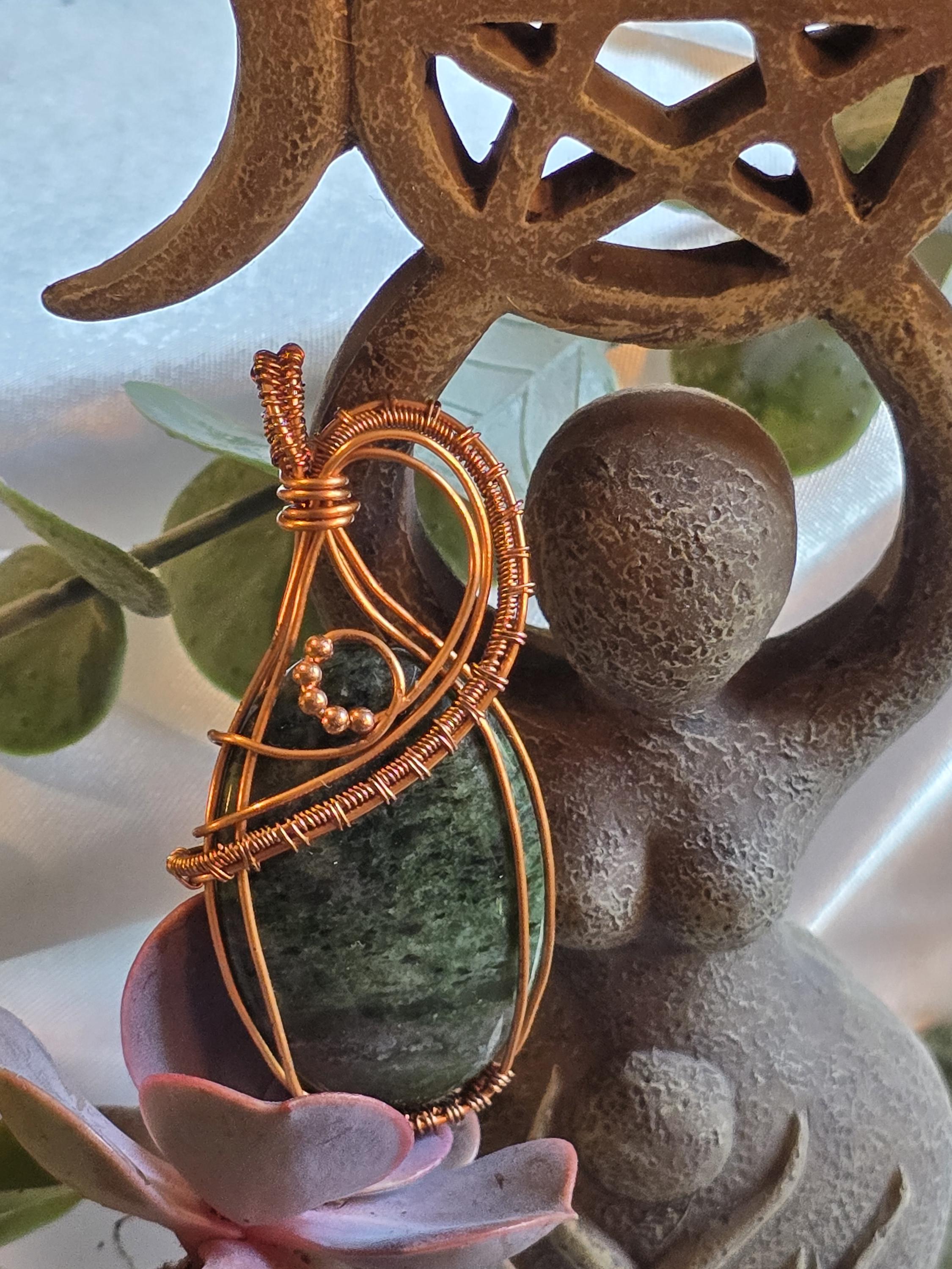 Hand-crafted Wire Wrapped Dense Moss Agate Crystal Pendant