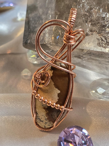 Hand-crafted Wire Wrapped Picture Jasper Crystal Pendant