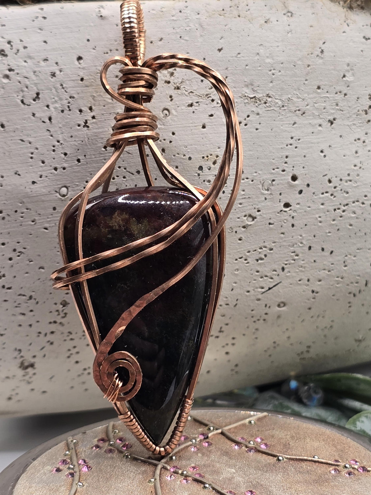Hand-crafted Wire Wrapped Dragon Blood Jasper Crystal Pendant