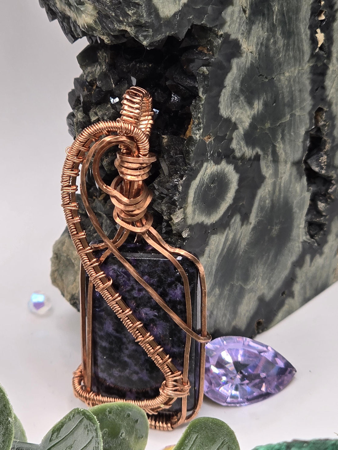 Hand-crafted Wire Wrapped Charoite Crystal Pendant