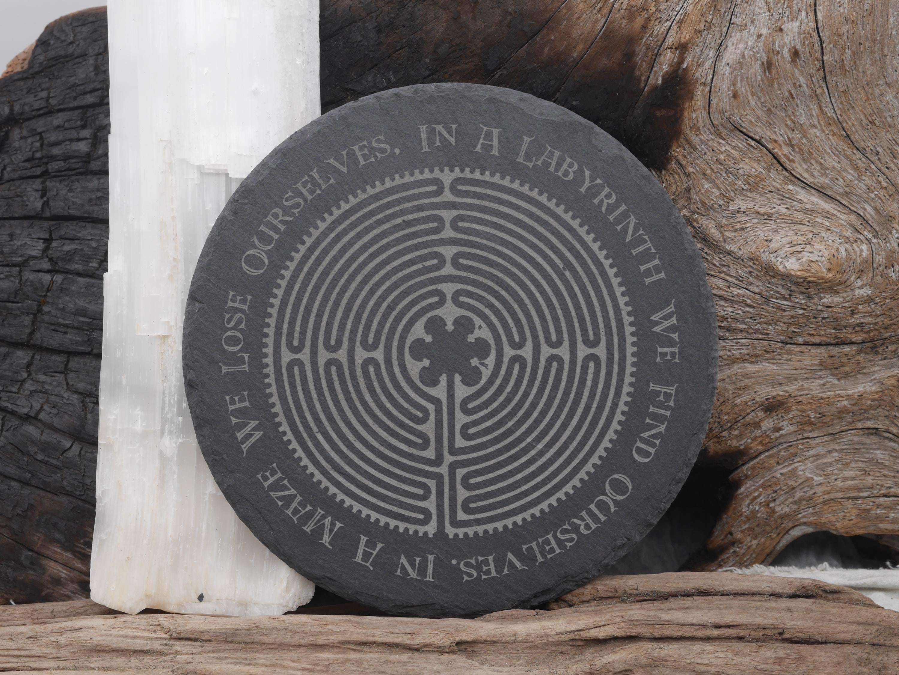 Chartres Labyrinth Slate Altar Tray: Engraved Meditation Plate