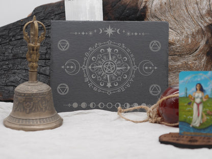 Engraved Slate Altar Tray: Sacred Symbols, Alchemy, Astrology