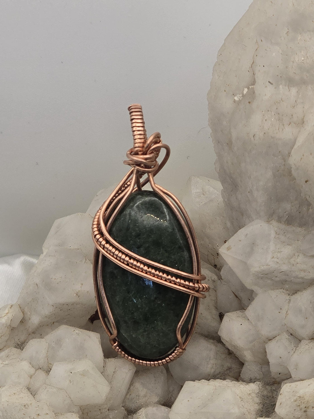 Hand-crafted Wire Wrapped Dense Moss Agate Crystal Pendant
