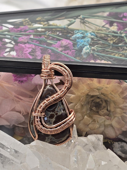 Hand-crafted Wire Wrapped Asteroid Jasper Crystal Pendant