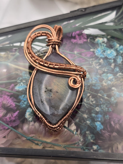 Hand-crafted Wire Wrapped Labradorite Crystal Pendant