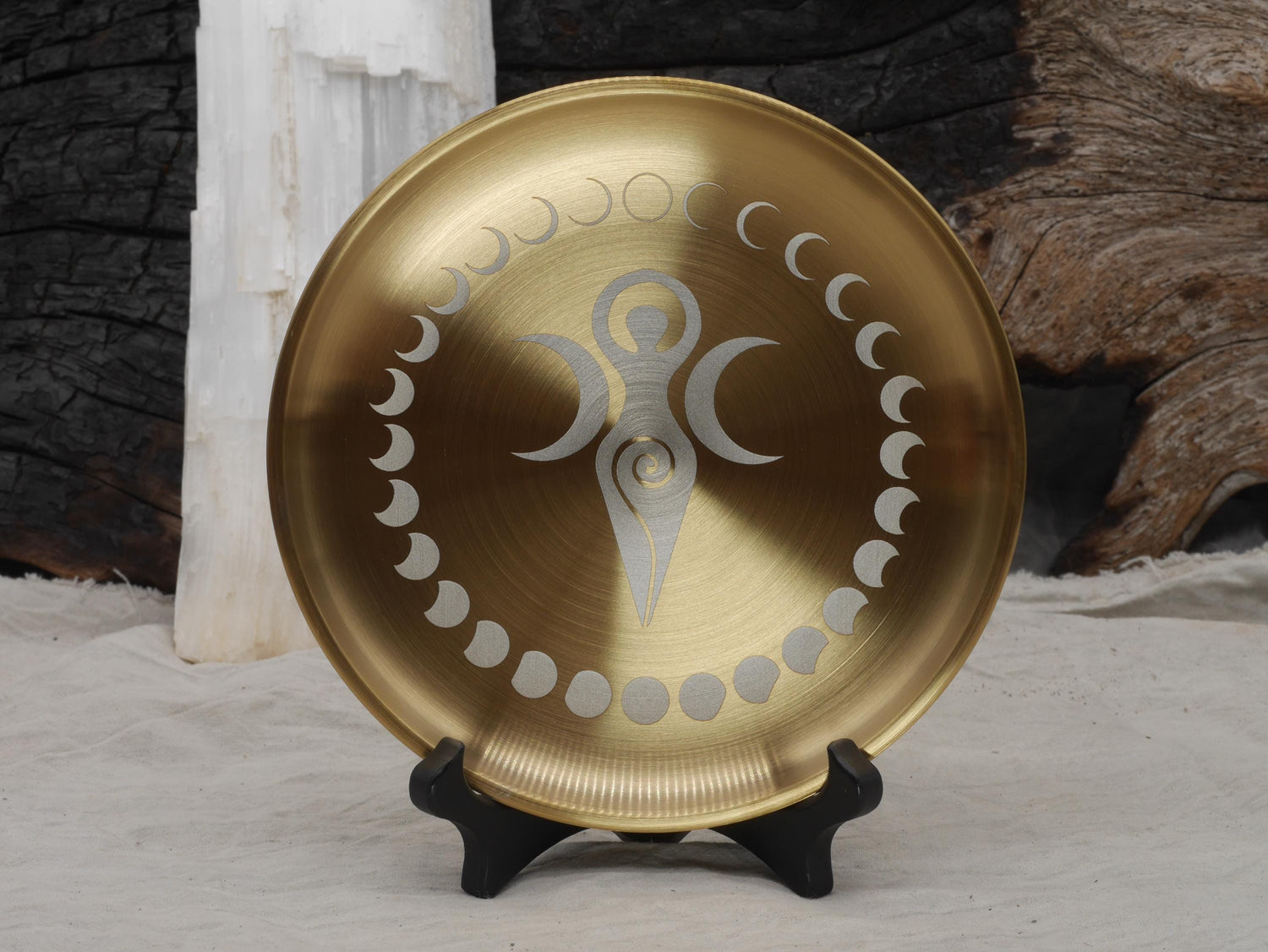 Triple Goddess Altar Tray: Gold &amp; Silver Moon Phases Plate