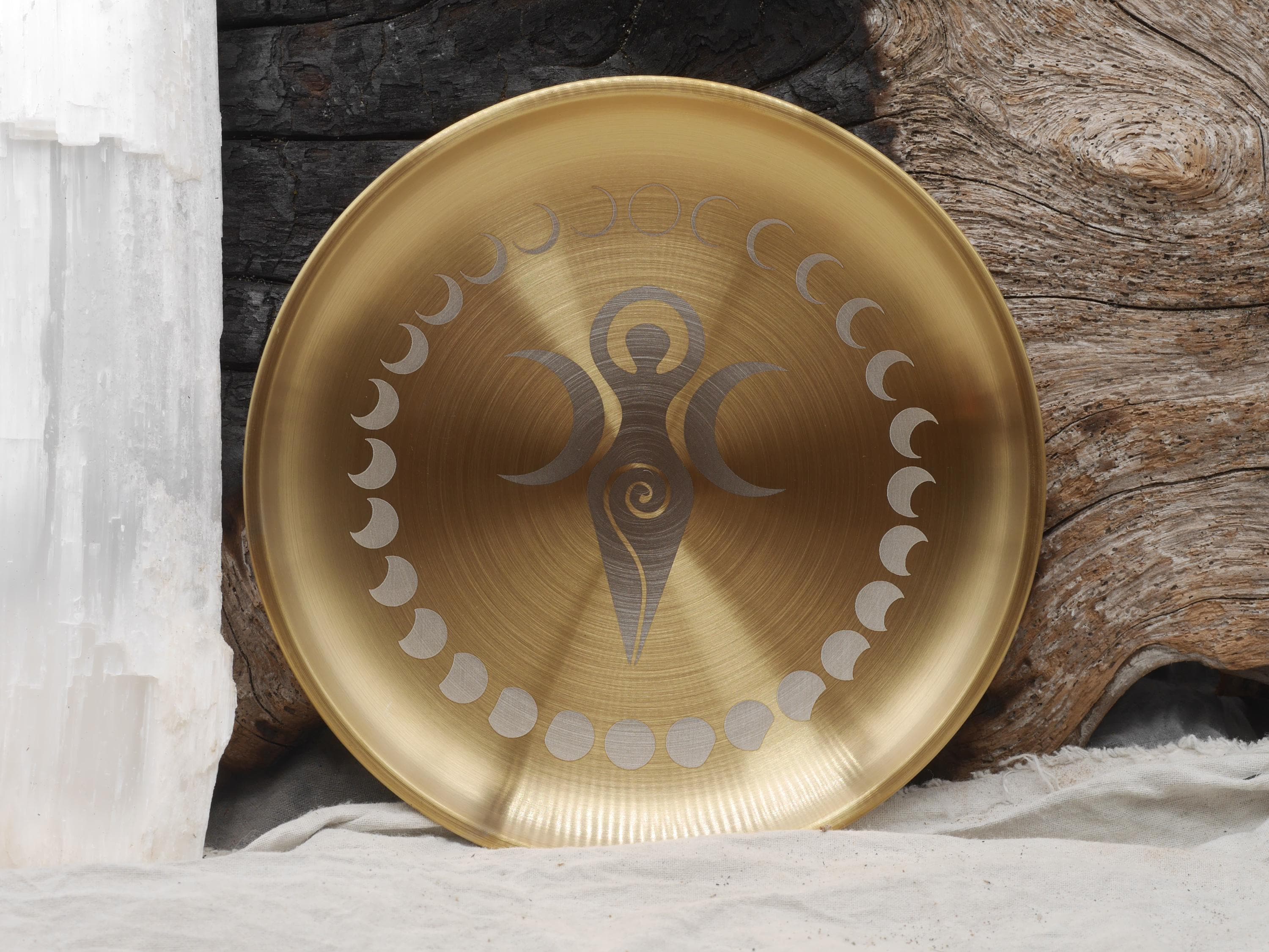 Triple Goddess Altar Tray: Gold &amp; Silver Moon Phases Plate