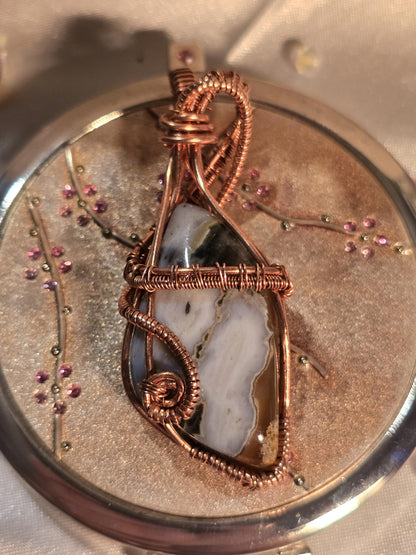 Hand-crafted Wire Wrapped Orbicular Ocean Jasper Crystal Pendant
