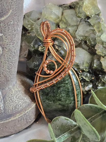 Hand-crafted Wire Wrapped Dense Moss Agate Crystal Pendant