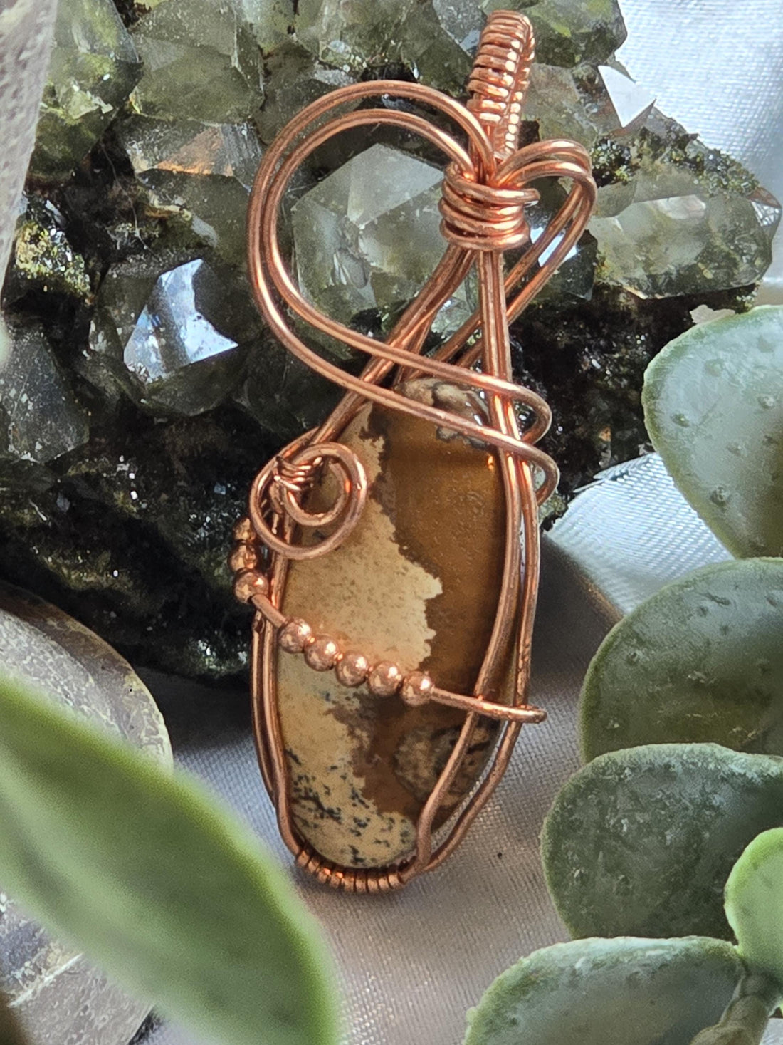 Hand-crafted Wire Wrapped Picture Jasper Crystal Pendant