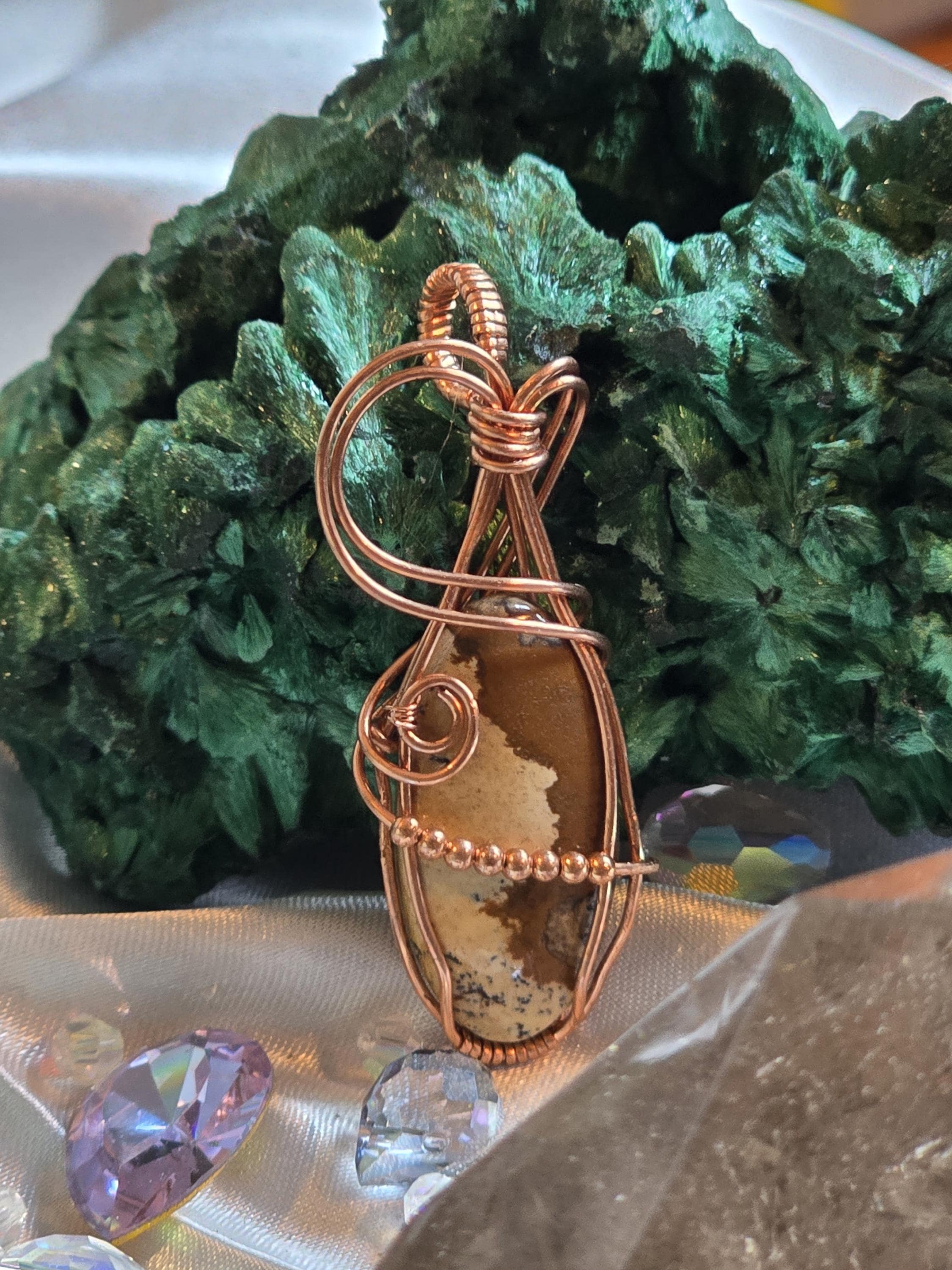 Hand-crafted Wire Wrapped Picture Jasper Crystal Pendant