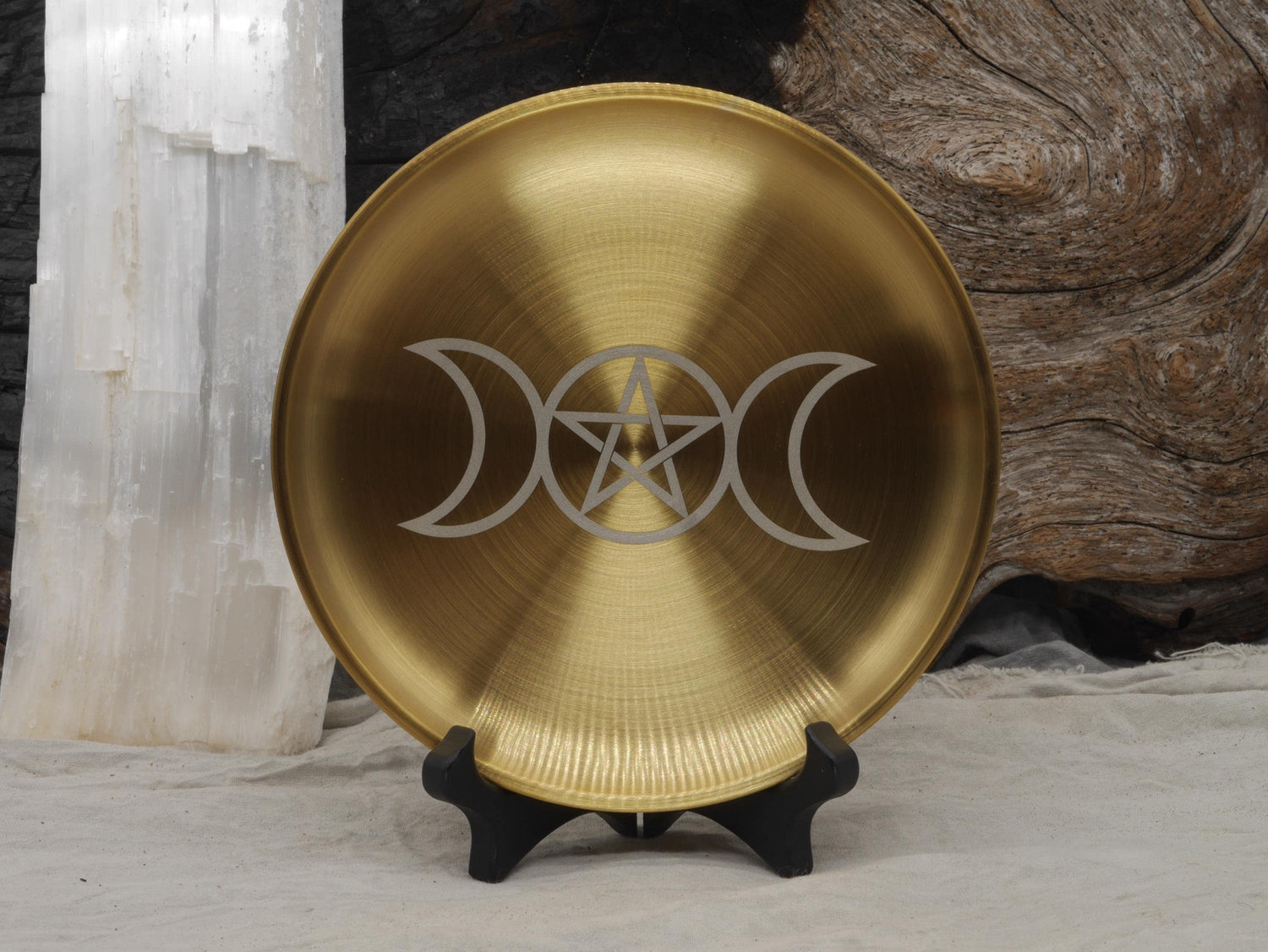 Gold Tone Triple Goddess Altar Tray: Pentacle Stainless Steel Offering Plate