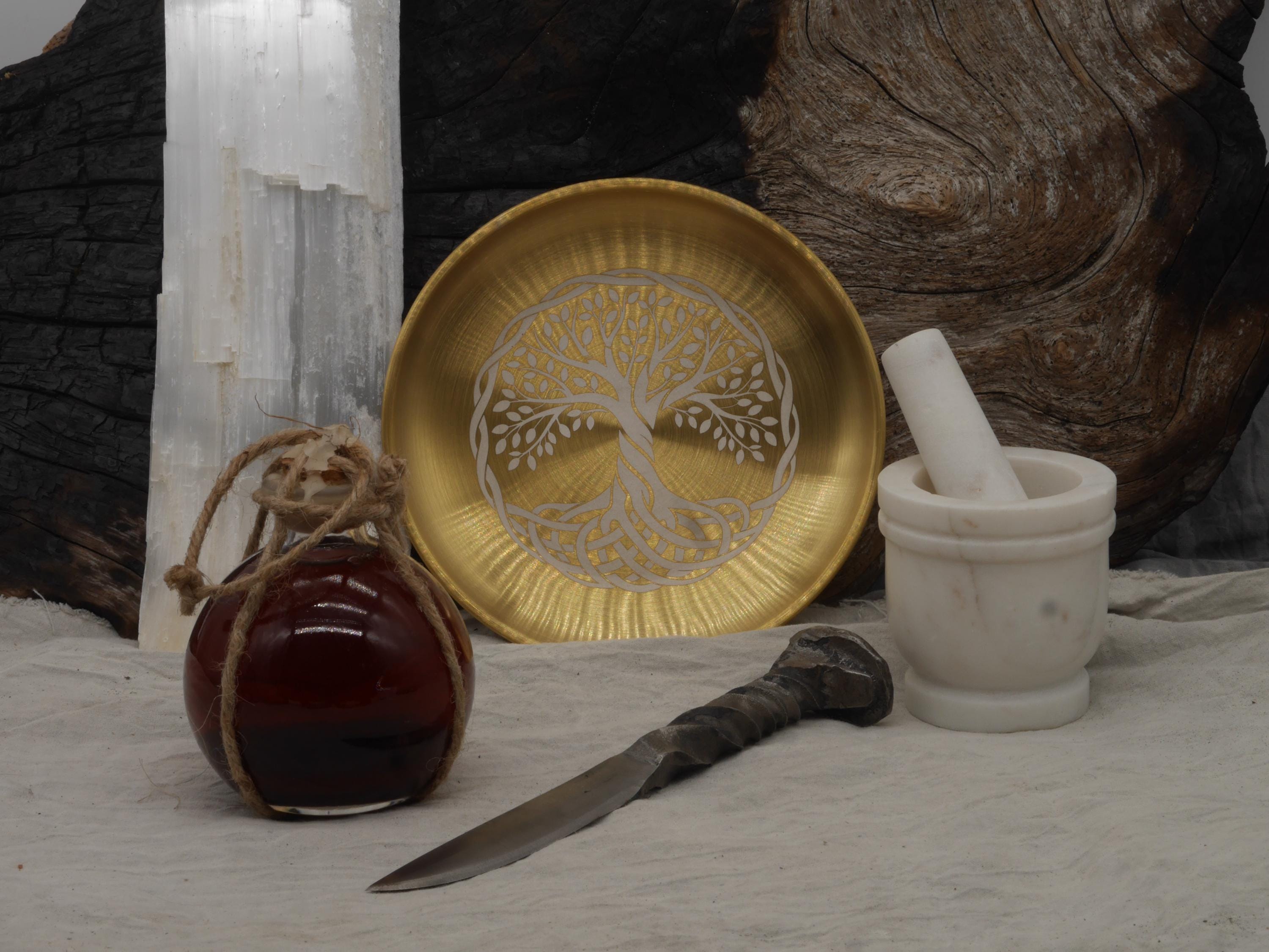 Gold Tone Tree of Life Altar Tray: Engraved Yggdrasil Stainless Steel