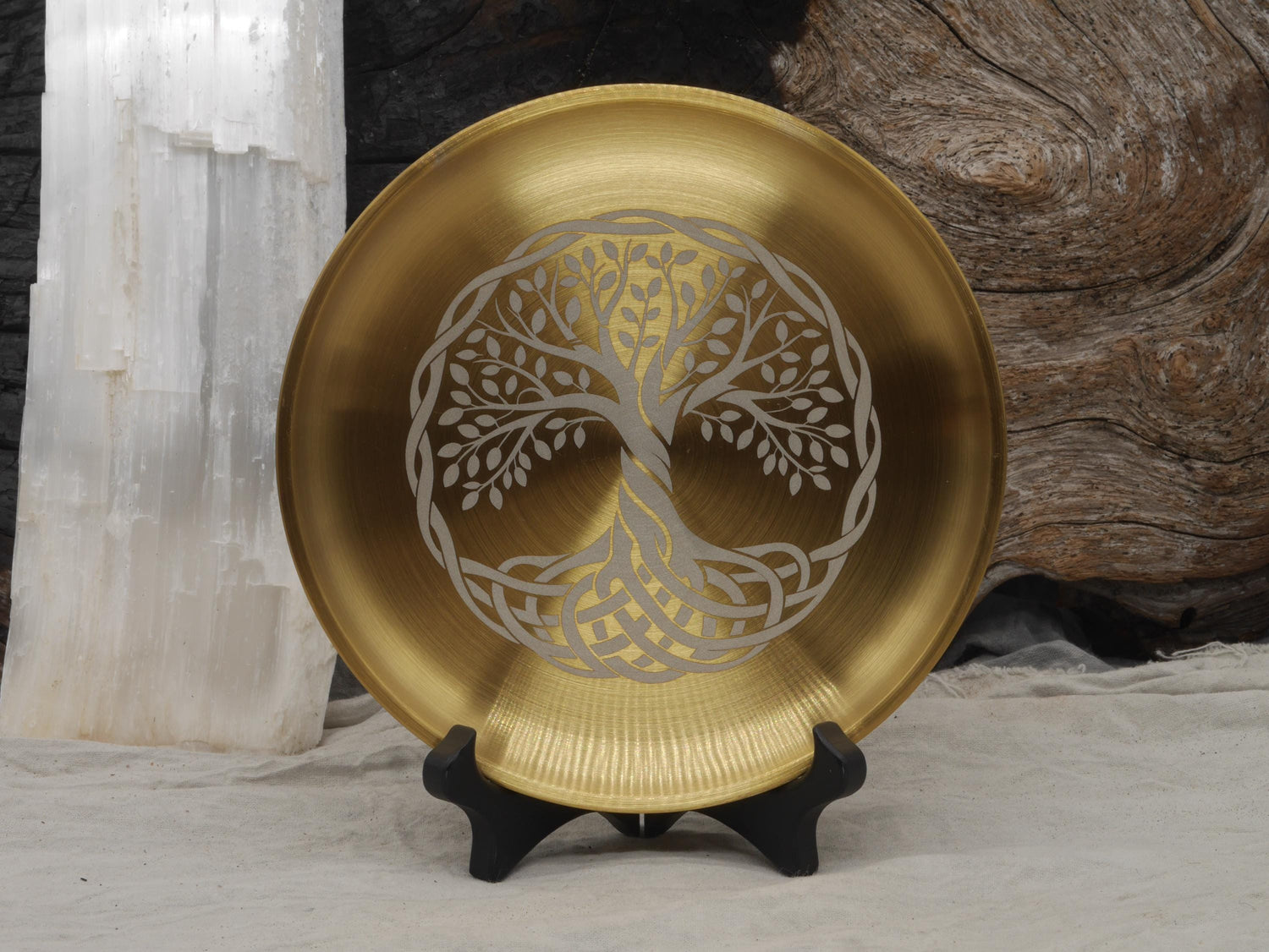 Gold Tone Tree of Life Altar Tray: Engraved Yggdrasil Stainless Steel