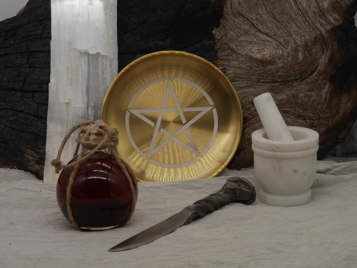 Gold Tone Pentacle Altar Tray: Engraved Stainless Steel Offering Plate