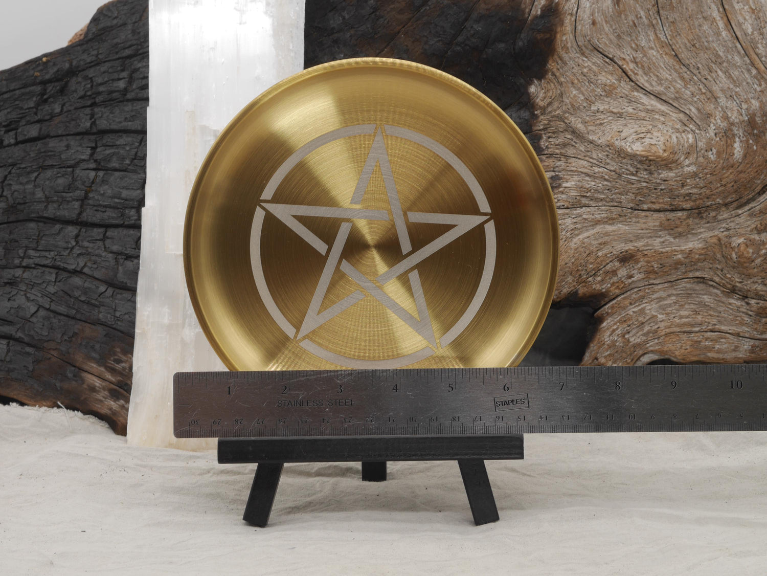 Gold Tone Pentacle Altar Tray: Engraved Stainless Steel Offering Plate