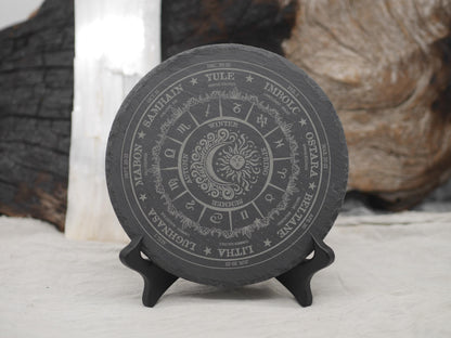 Engraved Slate Wheel of the Year: Pagan Altar Tray - Wiccan Sabbats