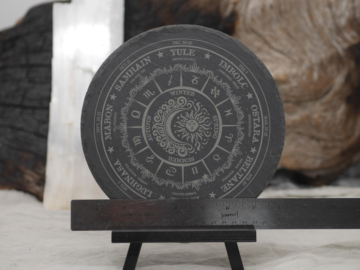 Engraved Slate Wheel of the Year: Pagan Altar Tray - Wiccan Sabbats