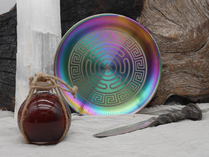 Strophalos of Hecate Altar Tray: Rainbow Stainless Steel Offering Plate