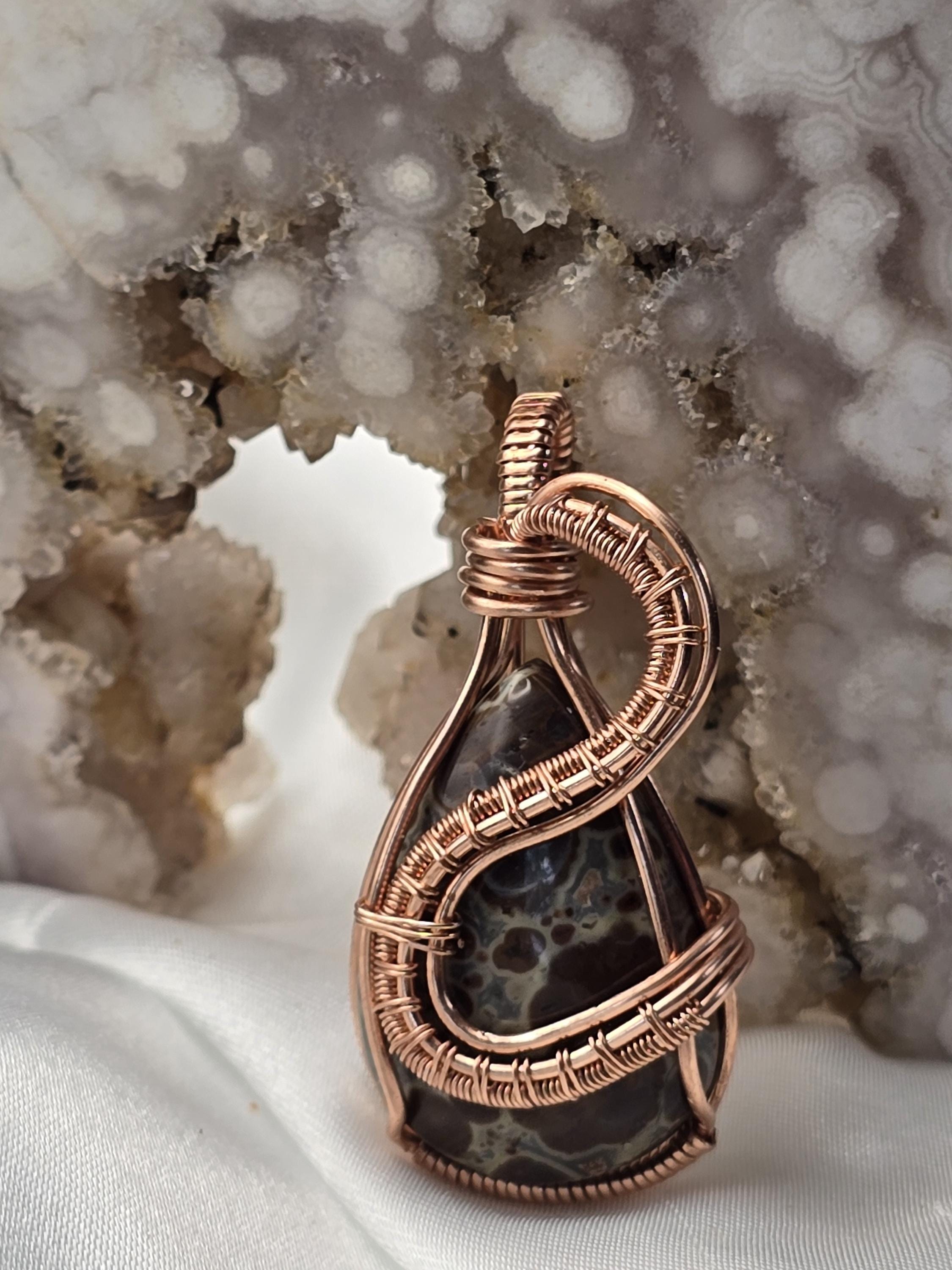 Hand-crafted Wire Wrapped Asteroid Jasper Crystal Pendant