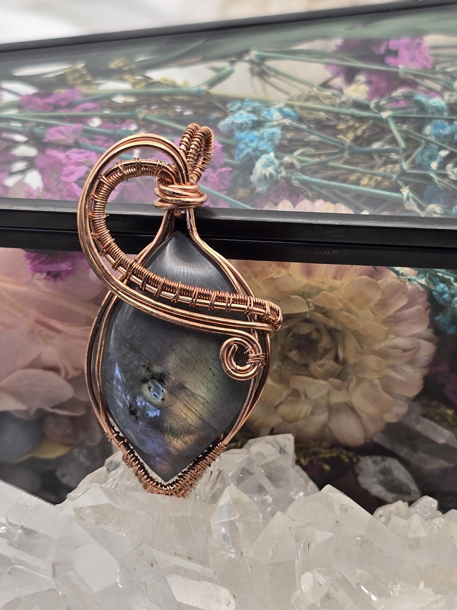 Hand-crafted Wire Wrapped Labradorite Crystal Pendant