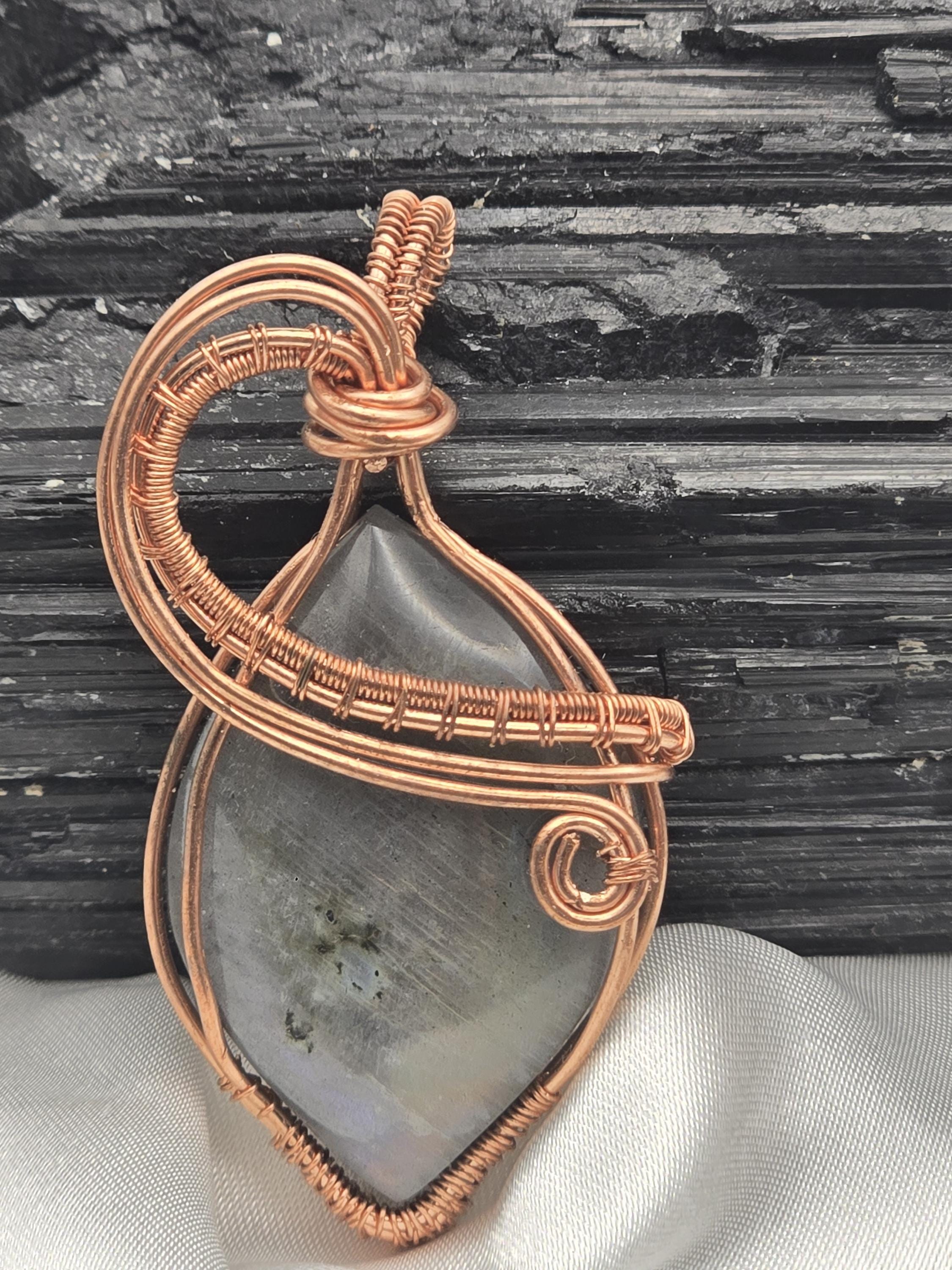 Hand-crafted Wire Wrapped Labradorite Crystal Pendant