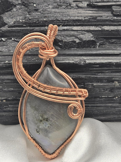 Hand-crafted Wire Wrapped Labradorite Crystal Pendant