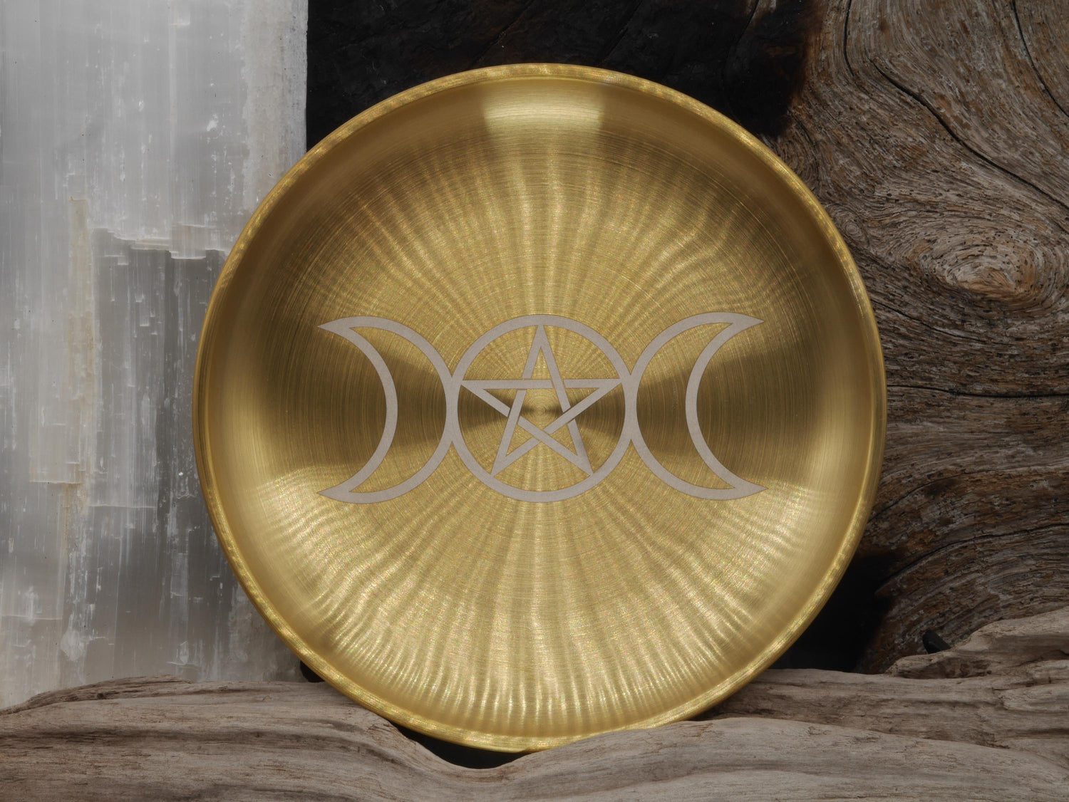 Gold Tone Triple Goddess Altar Tray: Pentacle Stainless Steel Offering Plate