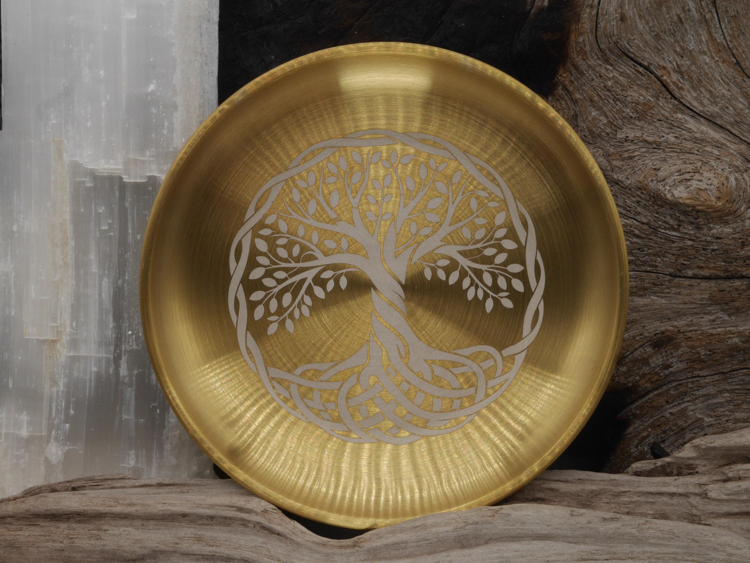Gold Tone Tree of Life Altar Tray: Engraved Yggdrasil Stainless Steel