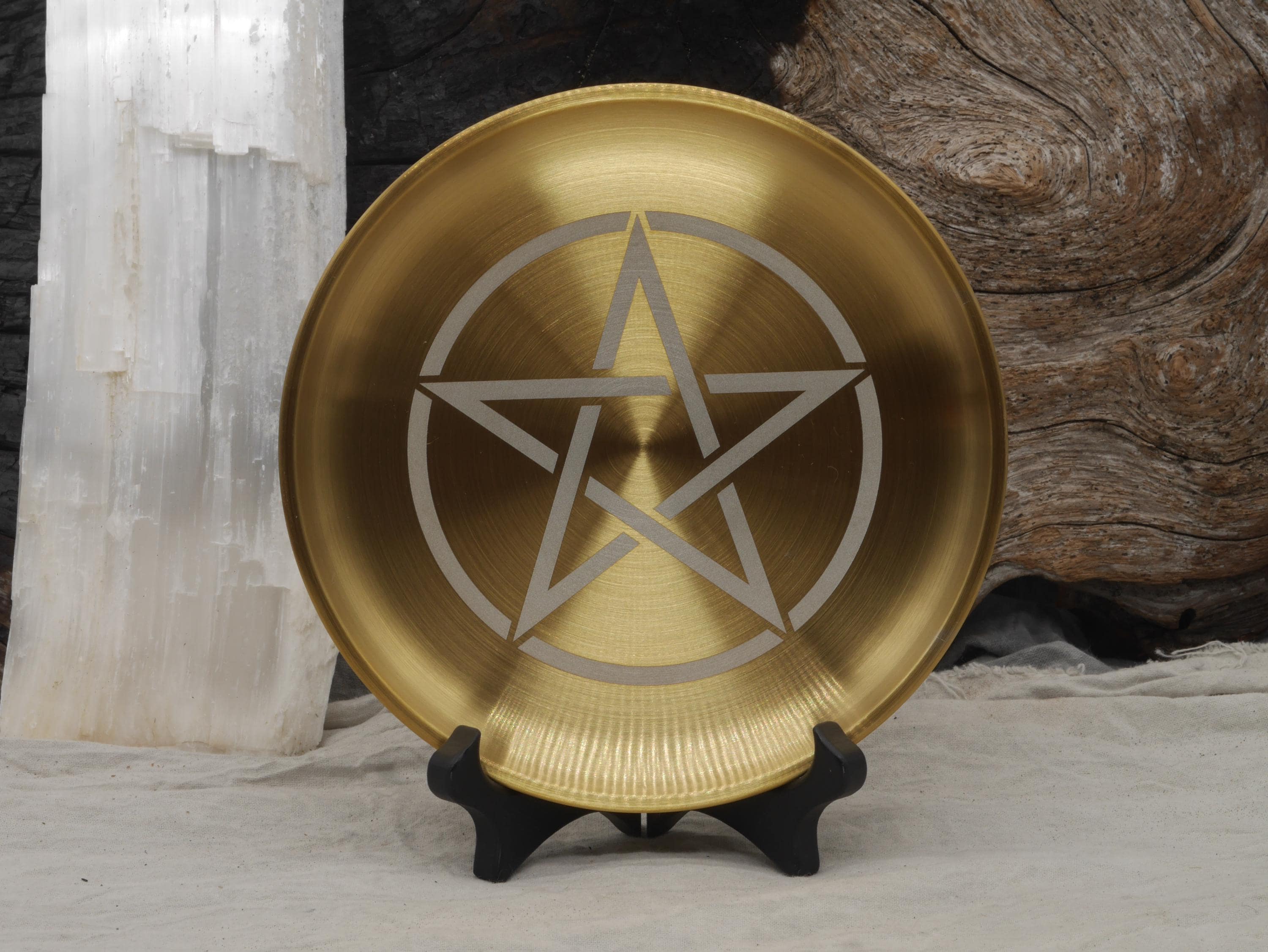 Gold Tone Pentacle Altar Tray: Engraved Stainless Steel Offering Plate
