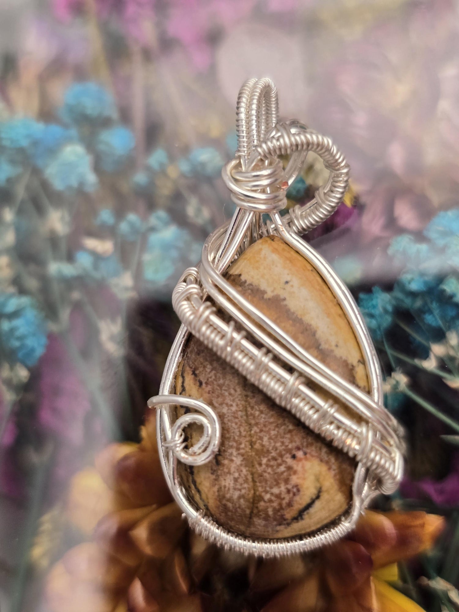 Hand-crafted Wire Wrapped Picture Jasper Crystal Pendant