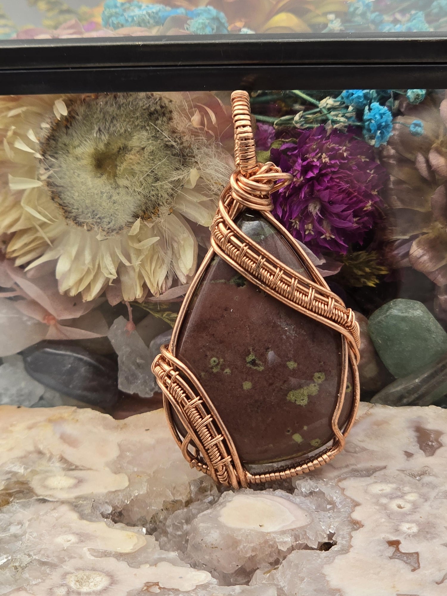 Hand-crafted Wire Wrapped Ocean Jasper Crystal Pendant