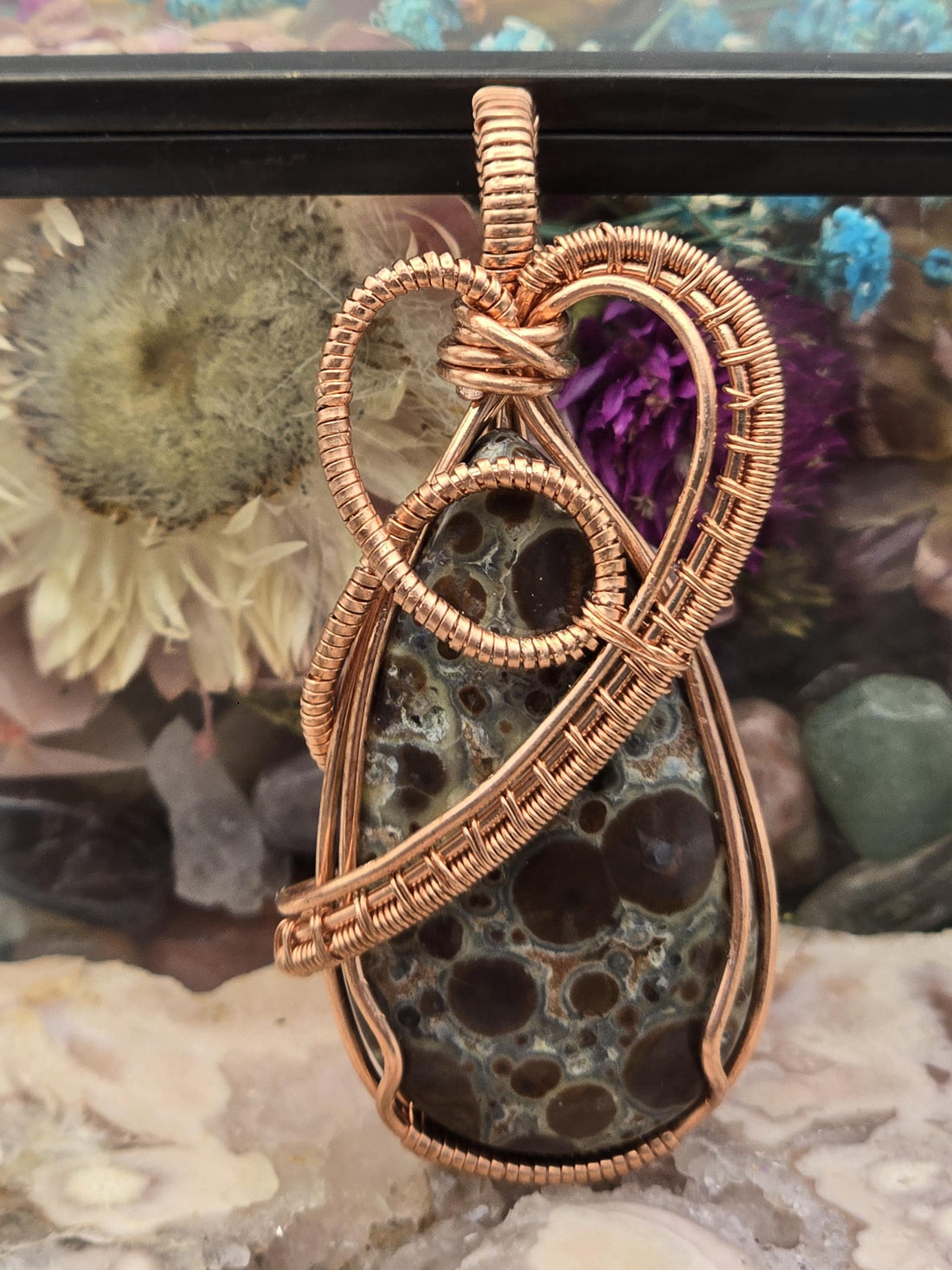 Hand-crafted Wire Wrapped Asteroid Jasper Crystal Pendant